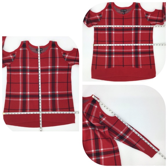 Love & Legend Red Tartan Cold Shoulder Sweater, 0X - Picture 11 of 16